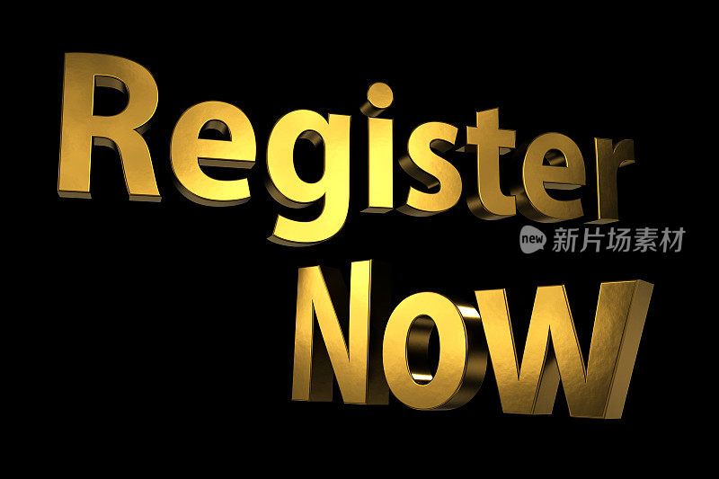 文本-金色Register Now -黑色背景